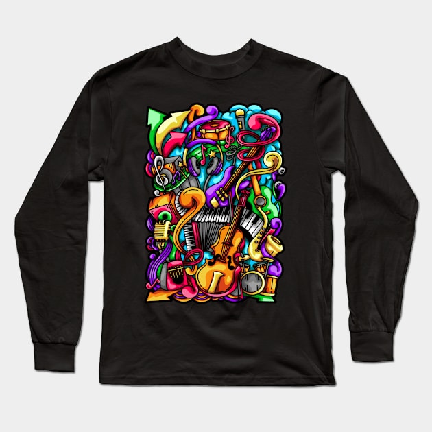 Music Doodle Illustration Long Sleeve T-Shirt by Kincrevstudio